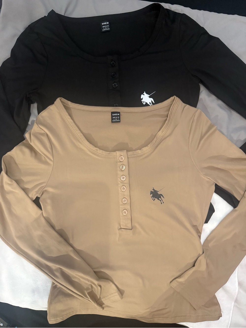 SHEIN Long Sleeve Henley Bundle | Neutral Basic Tops | Size Small